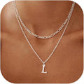 Initial Necklaces for Women Dainty Gold Silver Layered Letter Pendant Necklace Cute Figaro Chain Choker Necklace Personalized Trendy Stuff Jewelry Stack Gift for Women Her