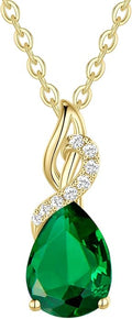 FANCIME 14K Solid Yellow Gold Teardrop Pendant with Diamond Birthstone Necklace Birthday Gifts for Mom Women, Sterling Silver Chain 16" + 2" Extender
