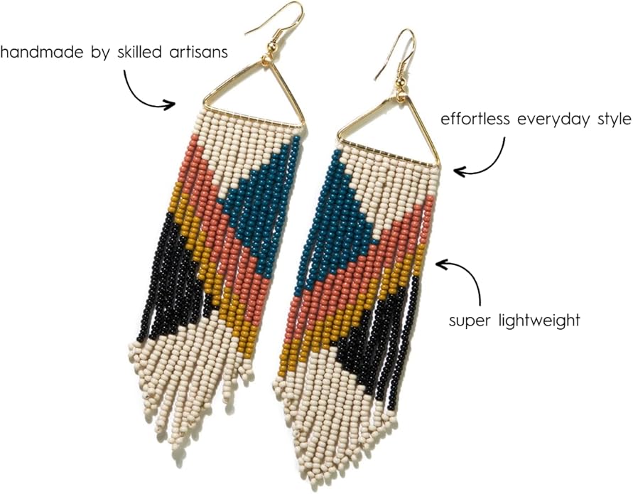 INK+ALLOY Beaded Earrings for Women Dangling, Emilie Seed Bead Long Fringe Statement Boho Earrings, Hypoallergenic Handmade Jewelry for the Modern Bohemian, 4.5-Inch
