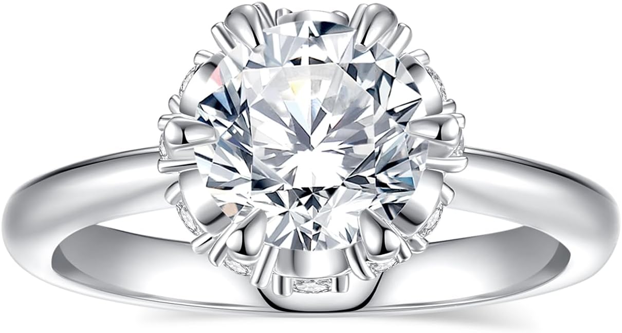 Moissanite Engagement Rings for Women,D Color VVS1 Round Cut Moissanite Ring 925 Sterling Silver Promise Rings for Her