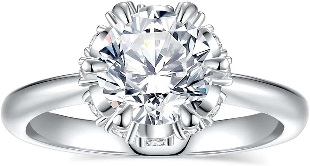 Moissanite Engagement Rings for Women,D Color VVS1 Round Cut Moissanite Ring 925 Sterling Silver Promise Rings for Her