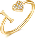 Valentines Day Gift Initial Rings for Teen Girls - S925 Heart Sterling Silver Rings for Teen Girls | 14K Gold/Rose Gold/Sterling Silver Plated Ring for Girls Kids Women Ring for Teenager Girls Gifts Adjustable, No Tarnish, Hypoallergenic