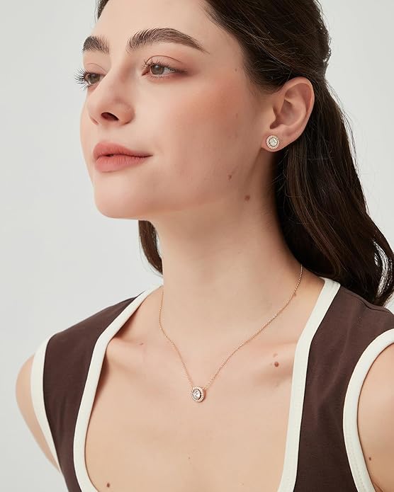 COBI Jewelry Set for Women, 18K Gold & Rhodium Plated CZ Necklace & Earrings, Clover Halo Infinity Solitaire Feather Designs, Dainty Crystal Pendant Sets, Trendy Fashion Gifts for Her