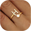 Valentines Day Gifts Gold Silver Initial Rings for Women Non Tarnish Dainty 14k Gold Plated Stackable Rings for Women Trendy Adjustable Letter Cubic Zirconia Pinky Ring Cute Open Birthday Gift Jewelry