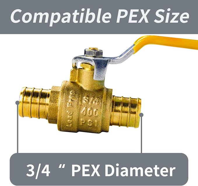 AB 3/4 Inch X 3/4 Inch Full Port PEX Brass Ball Valve, Water Shut Off Valve - Image 3