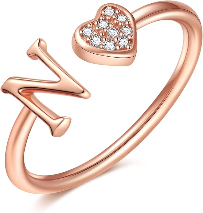 Valentines Day Gift Initial Rings for Teen Girls - S925 Heart Sterling Silver Rings for Teen Girls | 14K Gold/Rose Gold/Sterling Silver Plated Ring for Girls Kids Women Ring for Teenager Girls Gifts Adjustable, No Tarnish, Hypoallergenic