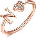 Valentines Day Gift Initial Rings for Teen Girls - S925 Heart Sterling Silver Rings for Teen Girls | 14K Gold/Rose Gold/Sterling Silver Plated Ring for Girls Kids Women Ring for Teenager Girls Gifts Adjustable, No Tarnish, Hypoallergenic