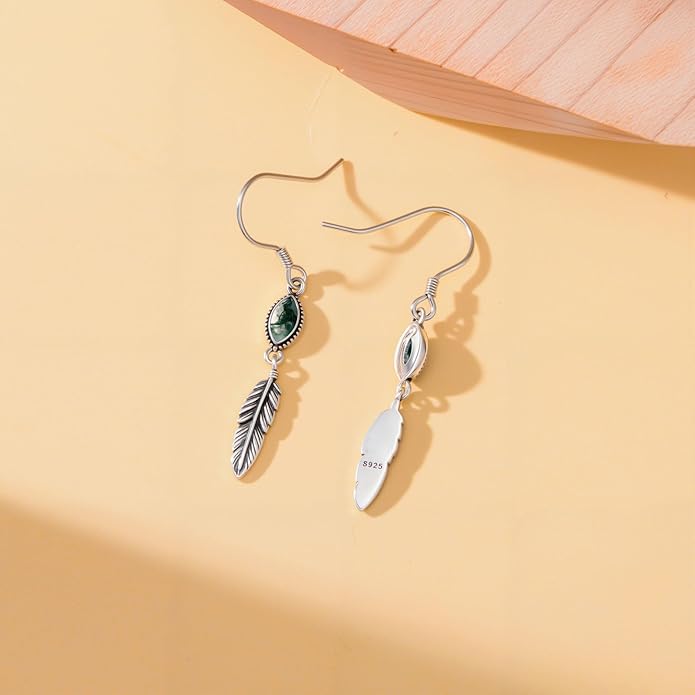 Feather Earrings for Women 925 Sterling Silver Western Boho Drop Dangle Earrings Vintage Feather Jewelry Gifts