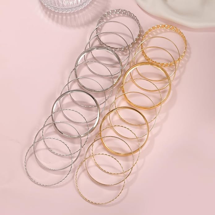 16Pcs Gold Bangle Bracelets for Women - Multi Layer Stackable Textured Bracelets Boho Jewelrys Set.