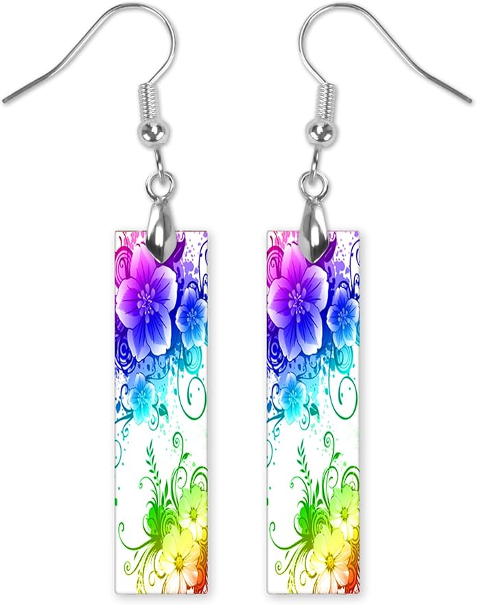 Earrings Handmade Bar Wood Earrings Light Weight Printed Image Dangle Earring Jewelry
