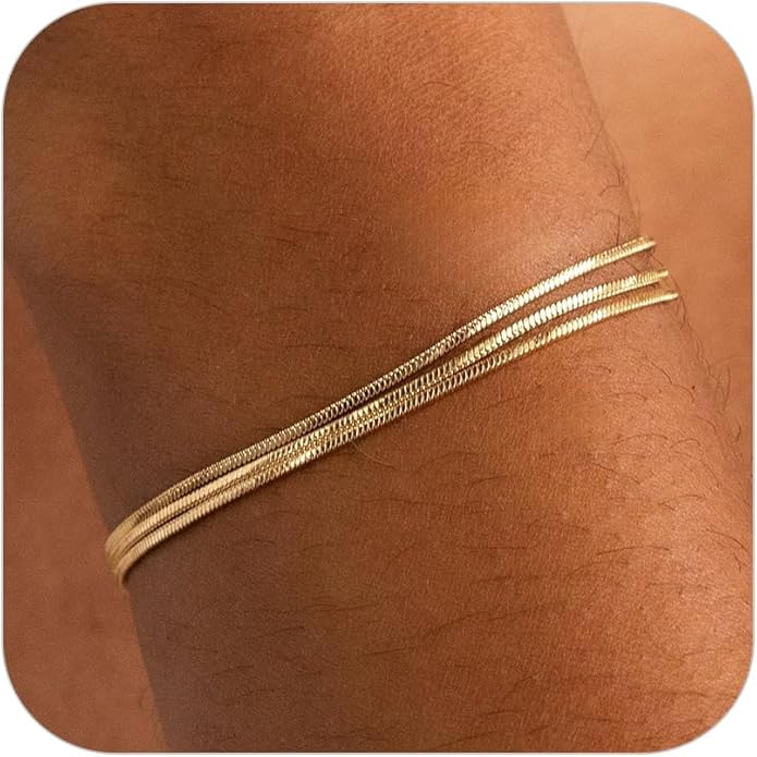 SLOONG Valentines Day Gifts for Her Gold Pearl Bracelets, 18K Real Gold Plated Dainty Stackable Snake Chain CZ Heart Pendant Bracelets, Layered Waterproof Jewelry Gift for Women Adjustable 6"+2"