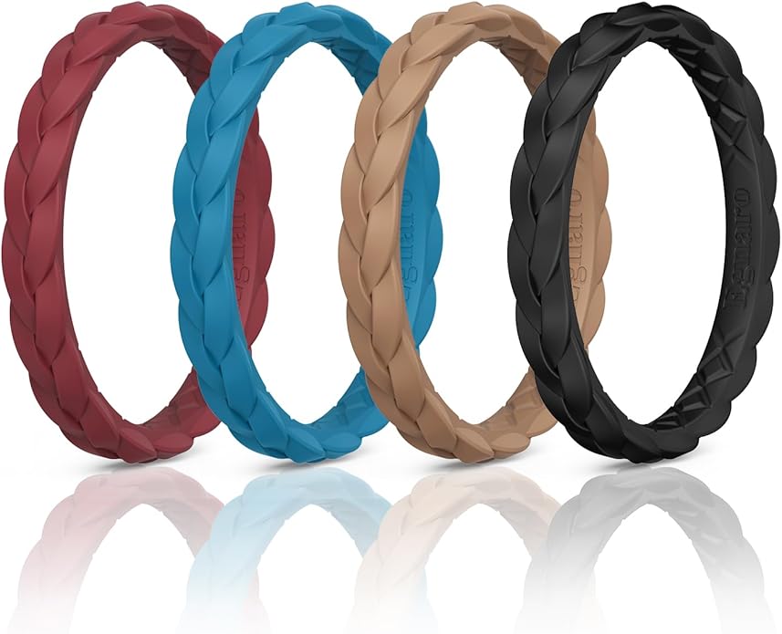 Egnaro Thin Silicone Anniversary Rings:2.5mm Wide - 2mm Thick Woven Design Statement Rubber Wedding bands Women,2-5 Variety Multipack