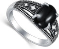 925 Sterling Silver Oxidized Black Onyx Rings for Women - Round & Heart 9mm Onyx Vintage Retro Design, Ideal for Daily Wear