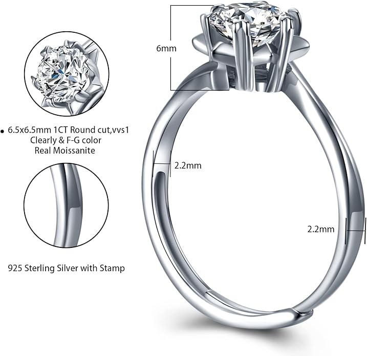 Atylyk Moissanite Engagement Ring Solitaire Sterling Silver Promise Rings for Women Lady