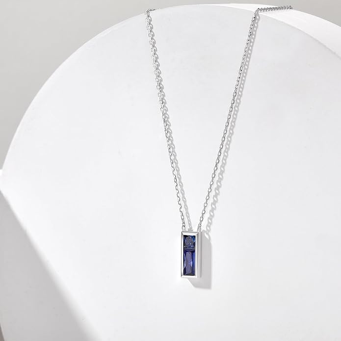 SUNFEEL Birthstone Necklace for Women, S925 Sterling Silver Necklaces with Square Cubic Zirconia Gemstone Necklace Women's Jewelry Anniversary Birthday Gifts for Women Mom Wife Her