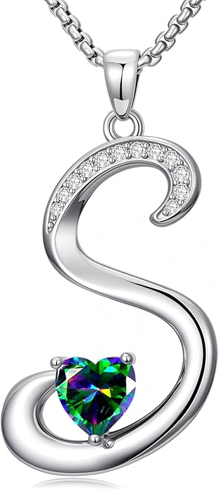 Valentines Day Gifts for Women Alphabet A to Z Initial Birthstone Pendant Necklaces for Women - 18k White Gold Plated Personalized Name Jewelry Valentine Mothers Day Birthday Gifts for Women Her Girlfriend