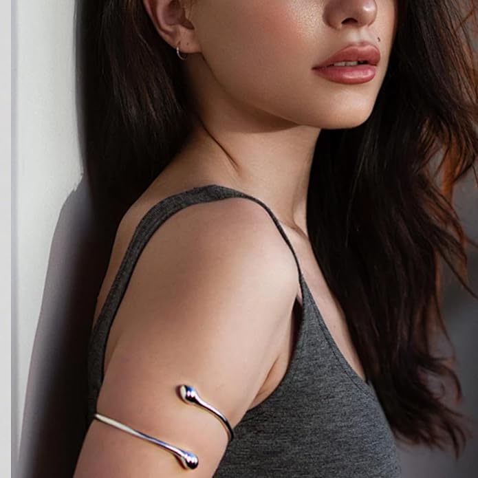 8PCS Upper Arm Cuff Bracelets for Women Gold Silver Arm Band Cuff Bangle Bracelet Adjustable Minimalist Coil Armband Armlet Set