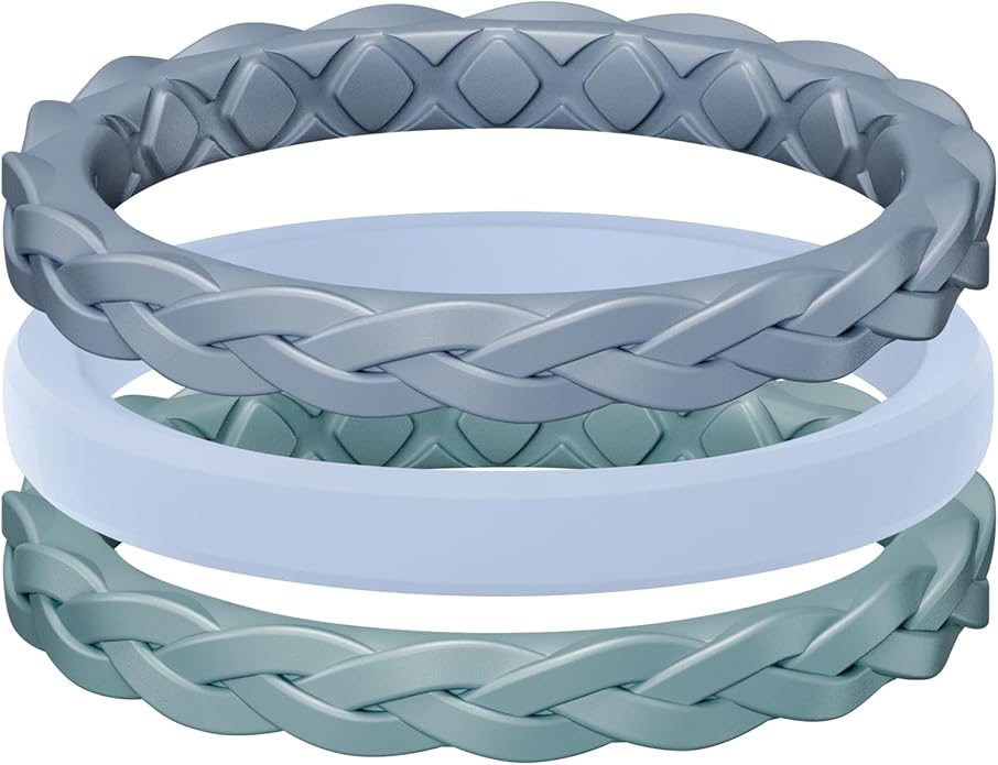 Egnaro Women's Wedding Bands, Silicone Thin and Stackable Rubber Engagement Ring, Variety Multipack With Breathable Grooves Workout Accessories