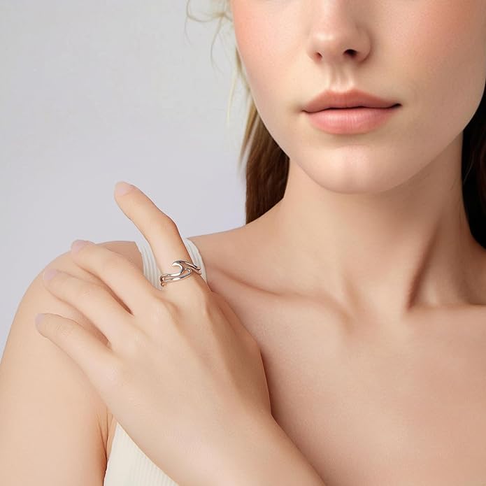 MUNDELL 925 Sterling Silver Simple Multi-layer Leaf Adjustable Ring Green Lucky Leaves Statement Ring for Women Promise Ring Fine Jewelry