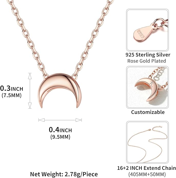 ChicSilver Personalized 925 Sterling Silver Dainty Small Heart/Star/Moon/Dot/Triangle Pendant Necklace for Women, Silver/Gold/Rose Gold/Black (with Gift Box)