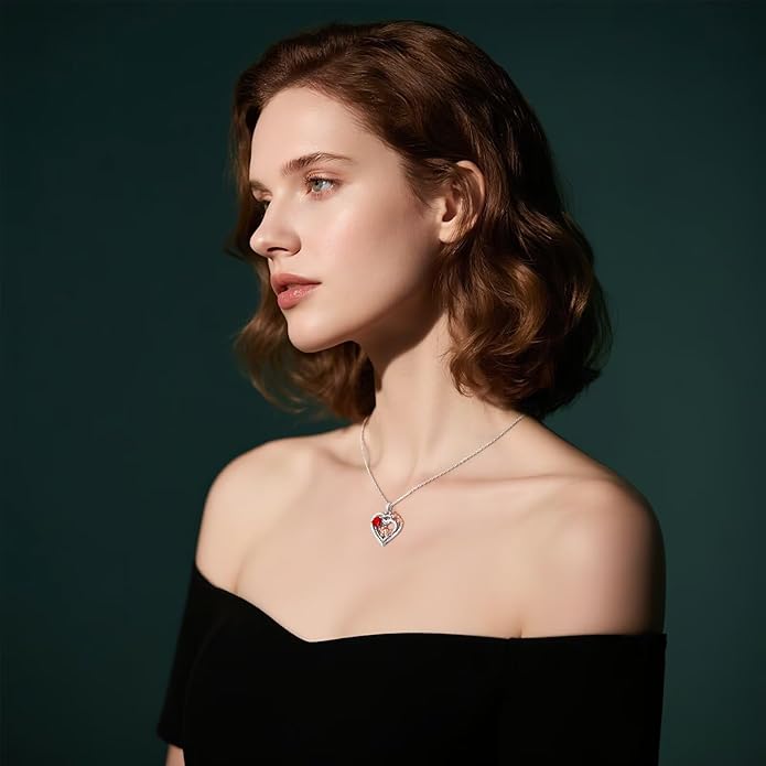 Iefil Valentines Day Gifts for Her - 925 Sterling Silver Birthstone Heart Necklace for Women, Anniversary Birthday Gifts for Wife Girlfriend Mom