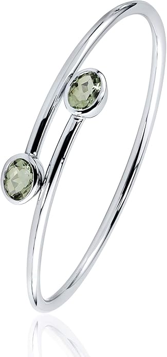 Diamond Wish Sterling Silver Oval-Cut Green Amethyst Stackable Bypass Bangle Bracelet 2.50 ct