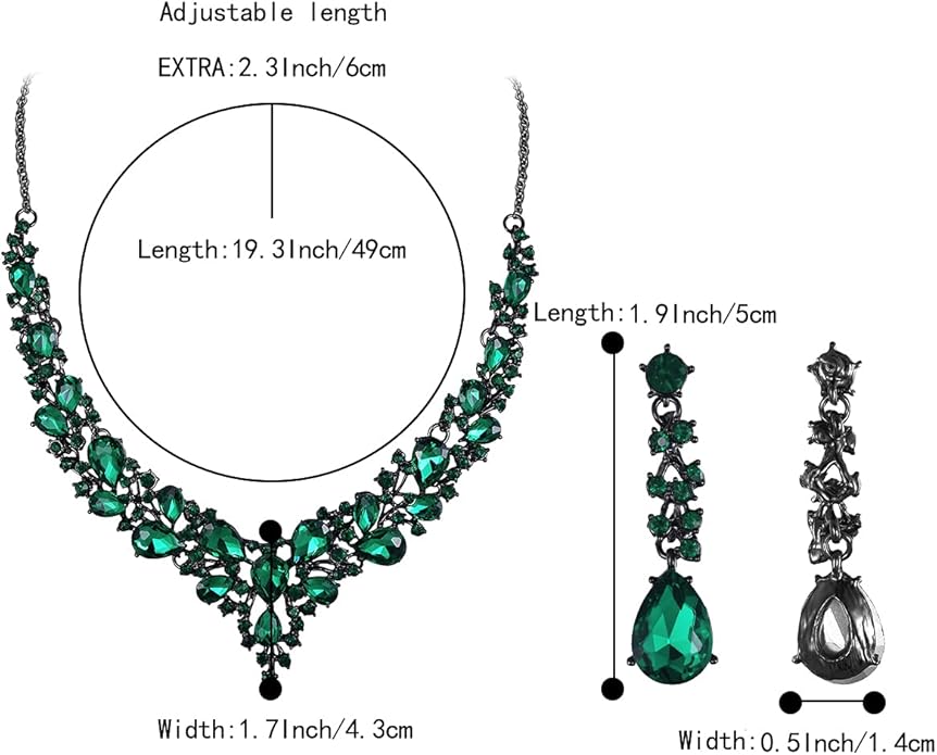 BriLove Women's Wedding Bridal Austrian Crystal Teardrop Cluster Statement Necklace Dangle Earrings Jewelry Set