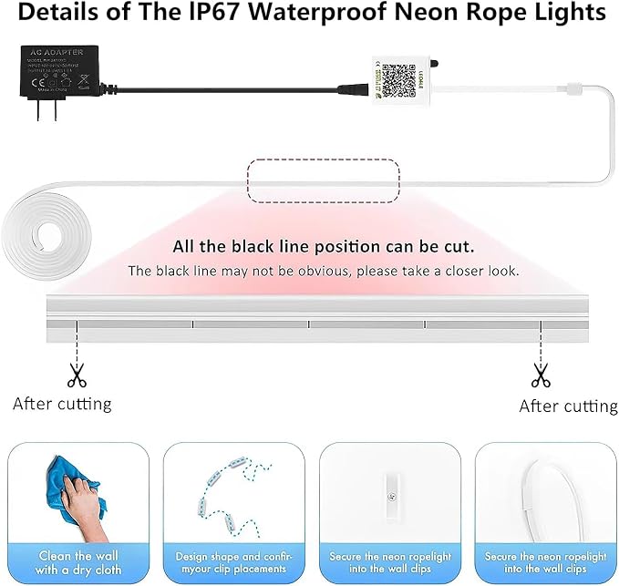 SILFU Neon Rope Lights, 50FT RGB LED Strip Lights | Waterproof IP67 LED Lights - Image 8