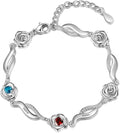 Personalized Simulated Birthstone Bracelets Adjustable Rose Flower Chain Charm Bracelet with 1-5 Name Initial Engraved for Women Mom Christmas Gifts