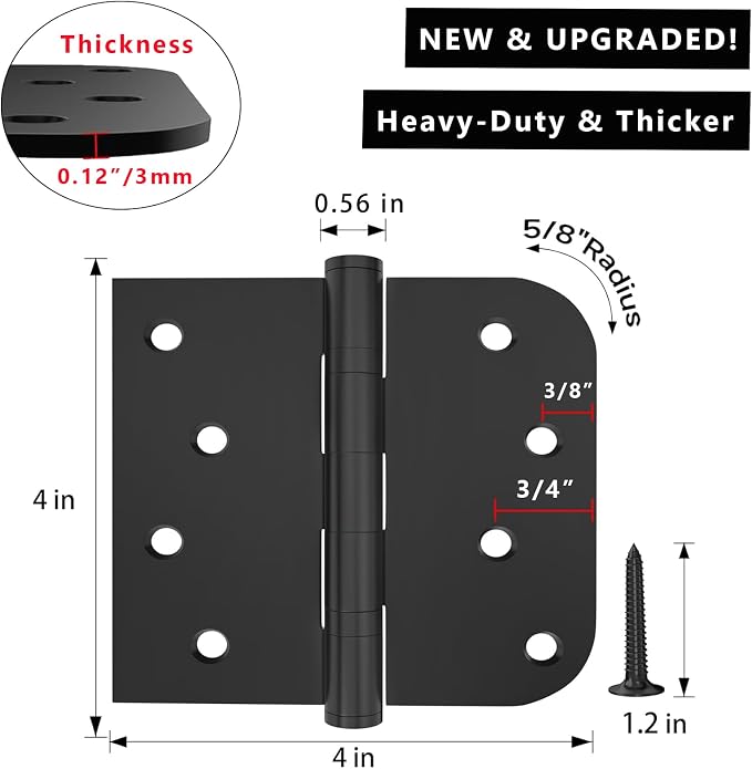 Stainless Steel Door Hinges, 4x4 Inch Matte Black Ball Bearing, Heavy Duty - Image 2