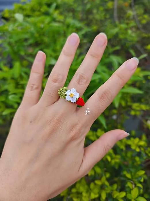 Wedding Band Promise Ring for Her Crochet Statement Cute Ring Size Adjustable Sturdy Unique Ring for Birthday Gift Valentine’s Day Gift
