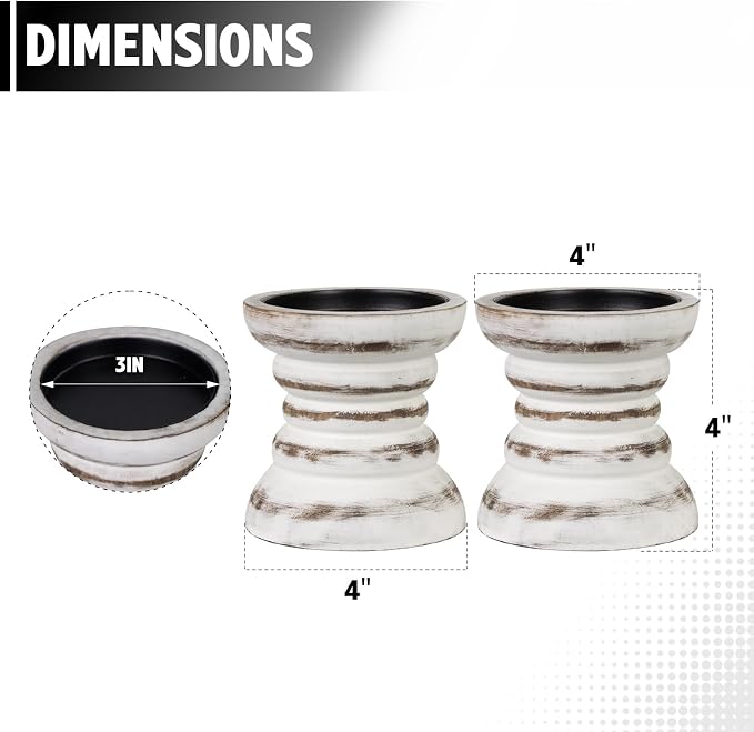 Candle Holder for Pillar Candle Set of 2, Farmhouse Wood Candle Holder - Image 2