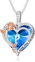 PELOVNY Rose Heart Initial Necklaces for Women S925 Sterling Silver Alphabet Letter Crystal Necklace Initial Pendant Jewelry Gifts for Mom Daughter Wife