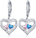Valentines Day Gifts for Women, Heart Leverback Earrings Double Birthstone Dangle Earrings for Women, Love Jewelry for Her, Anniversary Birthday Gift for Mom Wife Girlfriend
