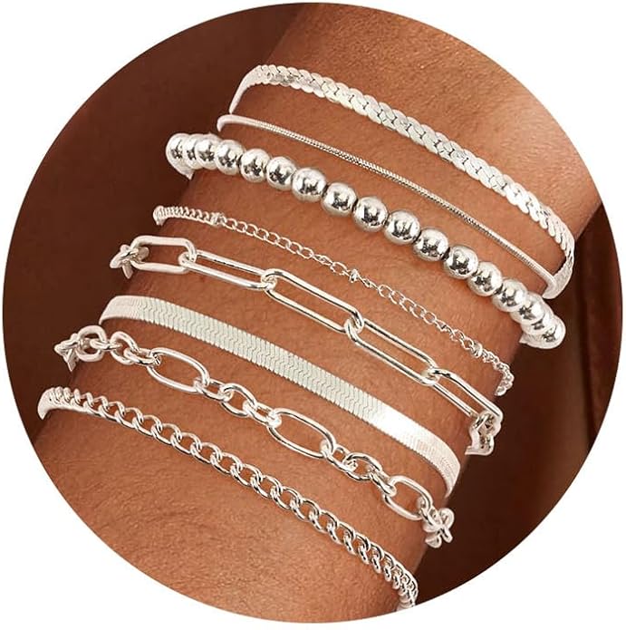 VIBILIA Dainty Gold Chain Bracelet for Women Trendy Stackable Adjustable Layered Metal Bracelet Gold Plated Twist Link Figaro Chain Paperclip Bracelets Fashion Jewelry