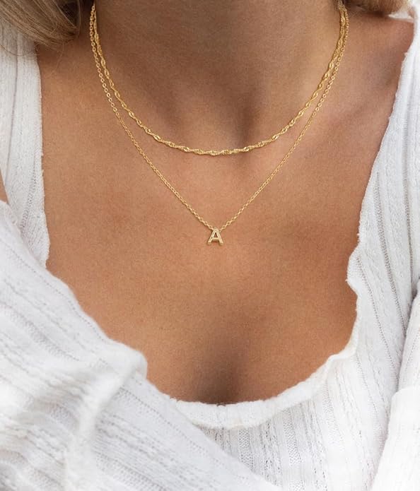 Initial Necklaces for Women, Trendy 14K Gold Plated Layered Necklace Dainty A-Z Letter Custom Name Personalized Choker Necklaces Non Tarnish Fashion Accessories Gold Jewelry Birthday Gifts for Her