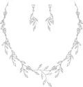 EVER FAITH Wedding Jewelry for Bride Women Bridesmaid, Sparkly Cubic Zirconia Pear-Shaped Birthstone Leaf Necklace Earrings Set for Prom