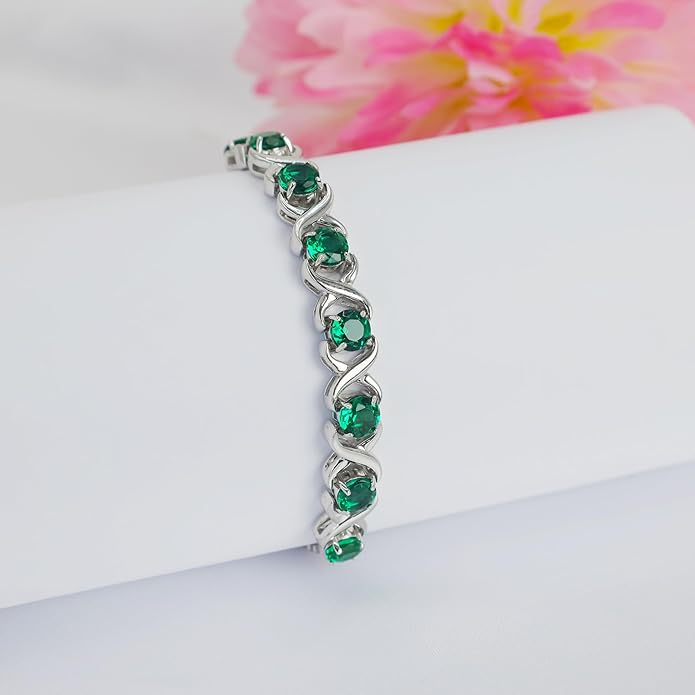 Birthstone Bangle Bracelet for Women Classic Beautiful 925 Sterling Silver Sparkling Gemstone XO Bolo Tennis Bracelet Fine Wrist Jewelry 4.2 Ct, 11"