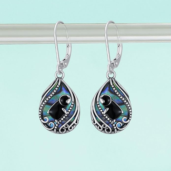 Animal Earrings 925 Sterling Silver Abalone Shell Dangle Drop Earrings Leverback Earrings Cute Animal Jewelry Gifts for Women Girlfriend