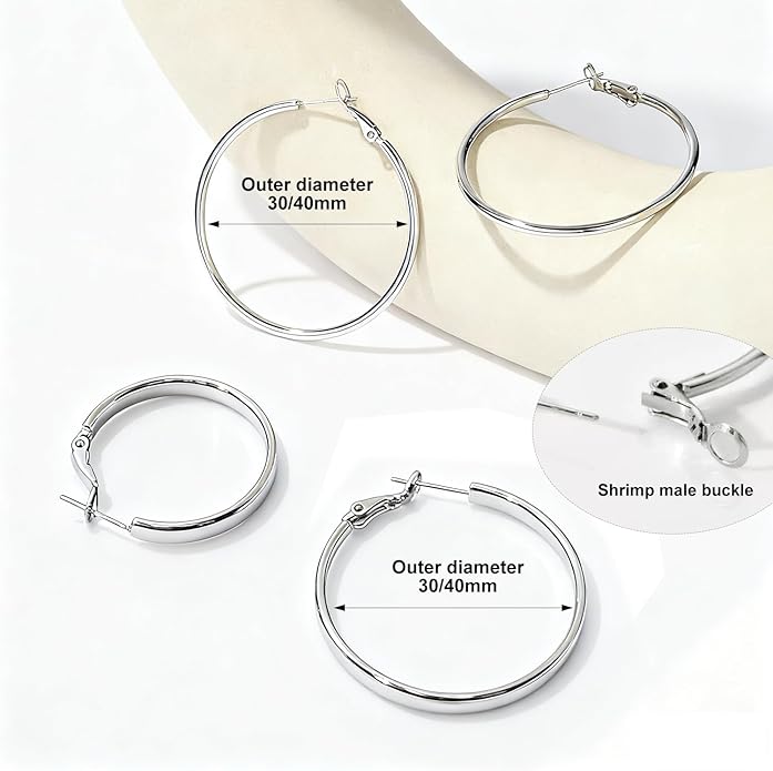 4 Pairs Silver Gold Hoop Earrings for Women | 14K Gold Plated Hoop Earrings Set Hypoallergenic Earring Lightweight Dangle Earrings Set