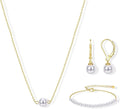 YADOCA Gold Jewelry Set for Women - 16K Gold Plated Pearl Necklace and Earring Set With Drop Earrings,Charm Layered Necklace,Adjustable Bracelets - Dainty Women's Pearl Jewelry Set For Wedding Gifts
