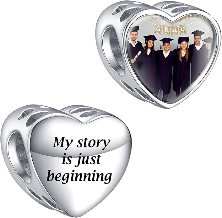 Annmors Personalized Photo Charms For Bracelets/Necklace 925 Sterling Silver Love Heart Shaped Engraved Customize Picture Gift for Birthday Mother's Day,Bead Charms Jewelry for Women