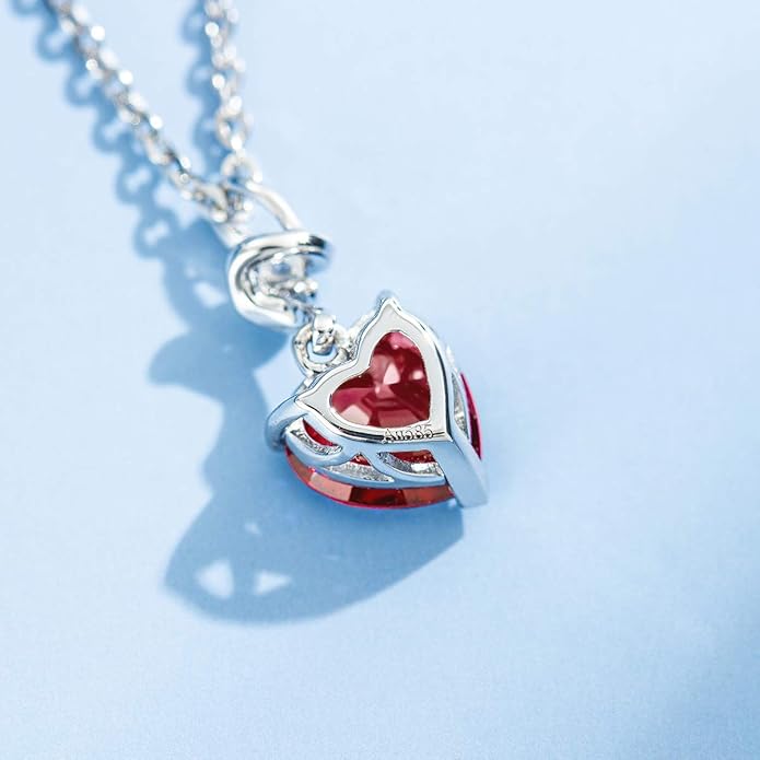 AGVANA Valentines Day Gifts 14K Solid White Gold Diamond Gemstone Pendant with Sterling Silver Chain 8mm Heart Birthstone Necklace Fine Jewelry Anniversary Birthday Gifts for Women Mom Wife