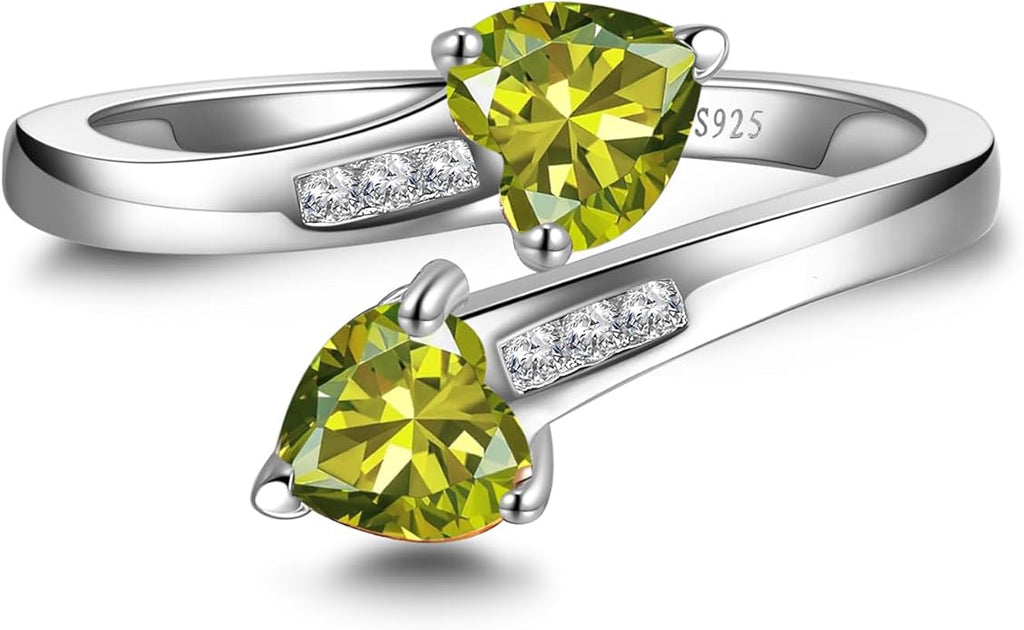 1CT Adjustable Women Heart Ring 925 Sterling Silver Birthstone Rings for Women Promise Ring for her Simulated Gemstone Statement Stackable Band Width 2mm Open Size 5~9