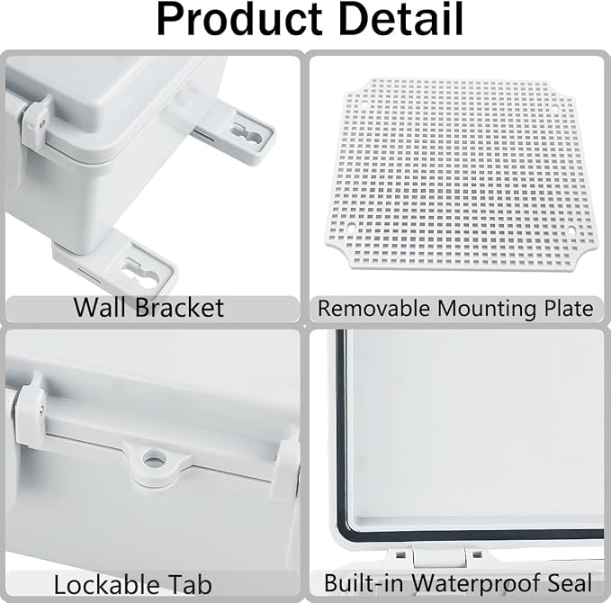 Junction Box, Hinged Grey Clear Cover IP67 Waterproof ABS Project Box - Image 6