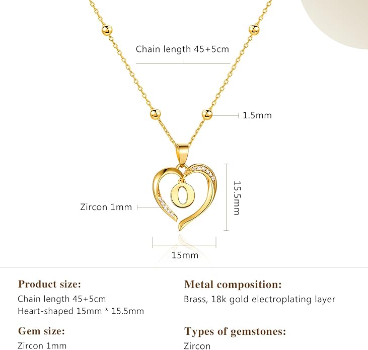 Cicy Bell Womens Heart Initial Necklace for Women 18k Gold Plated Shell Personalized Letter Pendant Necklace 17.7'' with 2'' Extender