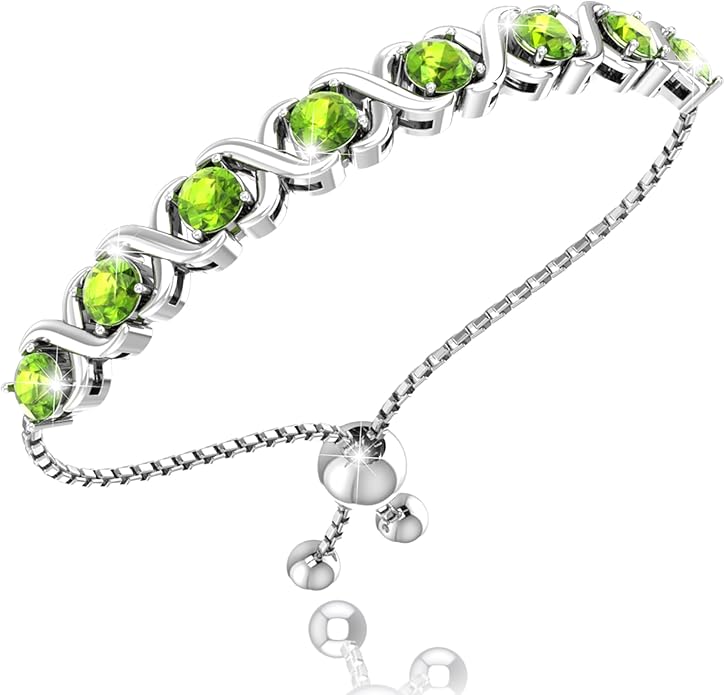 Birthstone Bangle Bracelet for Women Classic Beautiful 925 Sterling Silver Sparkling Gemstone XO Bolo Tennis Bracelet Fine Wrist Jewelry 4.2 Ct, 11"
