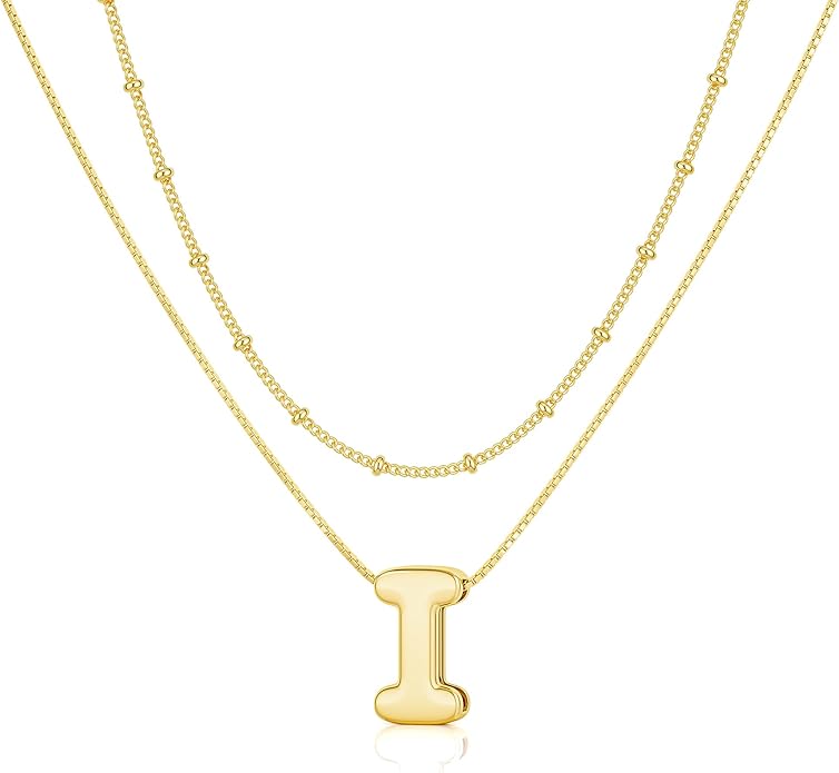 Initial 14K Gold Plated Necklaces for Women, Layered Bubble Letter A-Z Necklace Pendant Choker Necklaces for Women Trendy Monogram Name Necklace Personalized Jewelry for Women