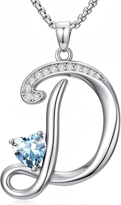 Valentines Day Gifts for Women Alphabet A to Z Initial Birthstone Pendant Necklaces for Women - 18k White Gold Plated Personalized Name Jewelry Valentine Mothers Day Birthday Gifts for Women Her Girlfriend