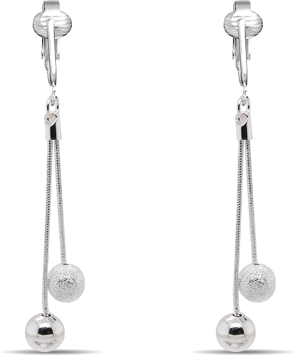 Silver Clip On Earrings For Women, They Look Pierced, Don't Pinch & Won't Fall Off, Hypoallergenic & Lightweight